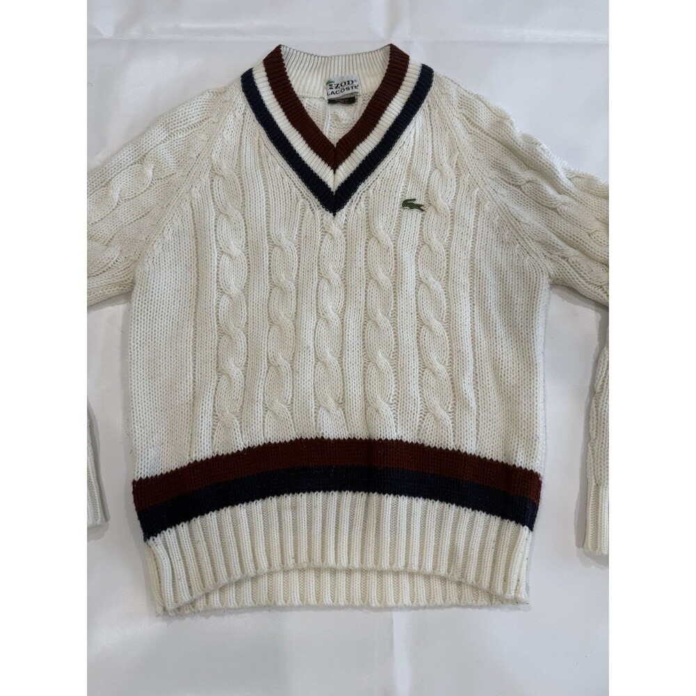 Izod Lacoste Sweater Mens White Sz M Chunky Cable Knit Cricket Tennis Acrylic